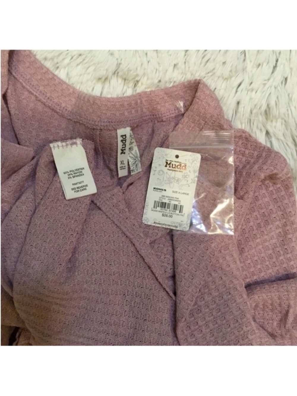 Mudd Waffle Knit Tie Front Top Size XL Mauve Pink Cozy Casual - Picture 8 of 15